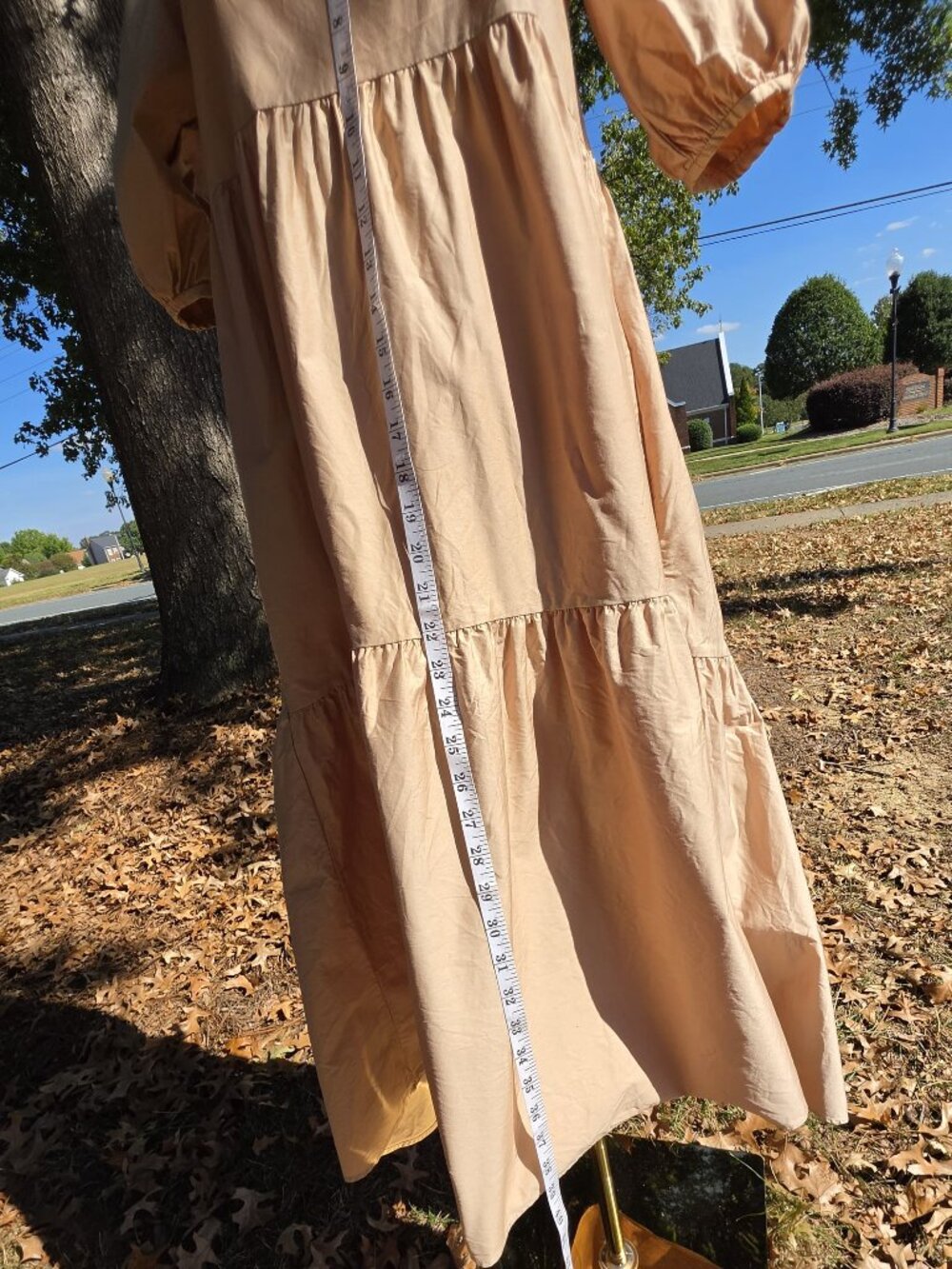Zara Beige Tiered Midi Dress Puff Sleeve 100% Cotton Size XS